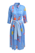Milano 61-2432-1371 Ocean Print Shirt Dress with Wide Midi Skirt by MILANO, shop the vendor at Dotique online store.