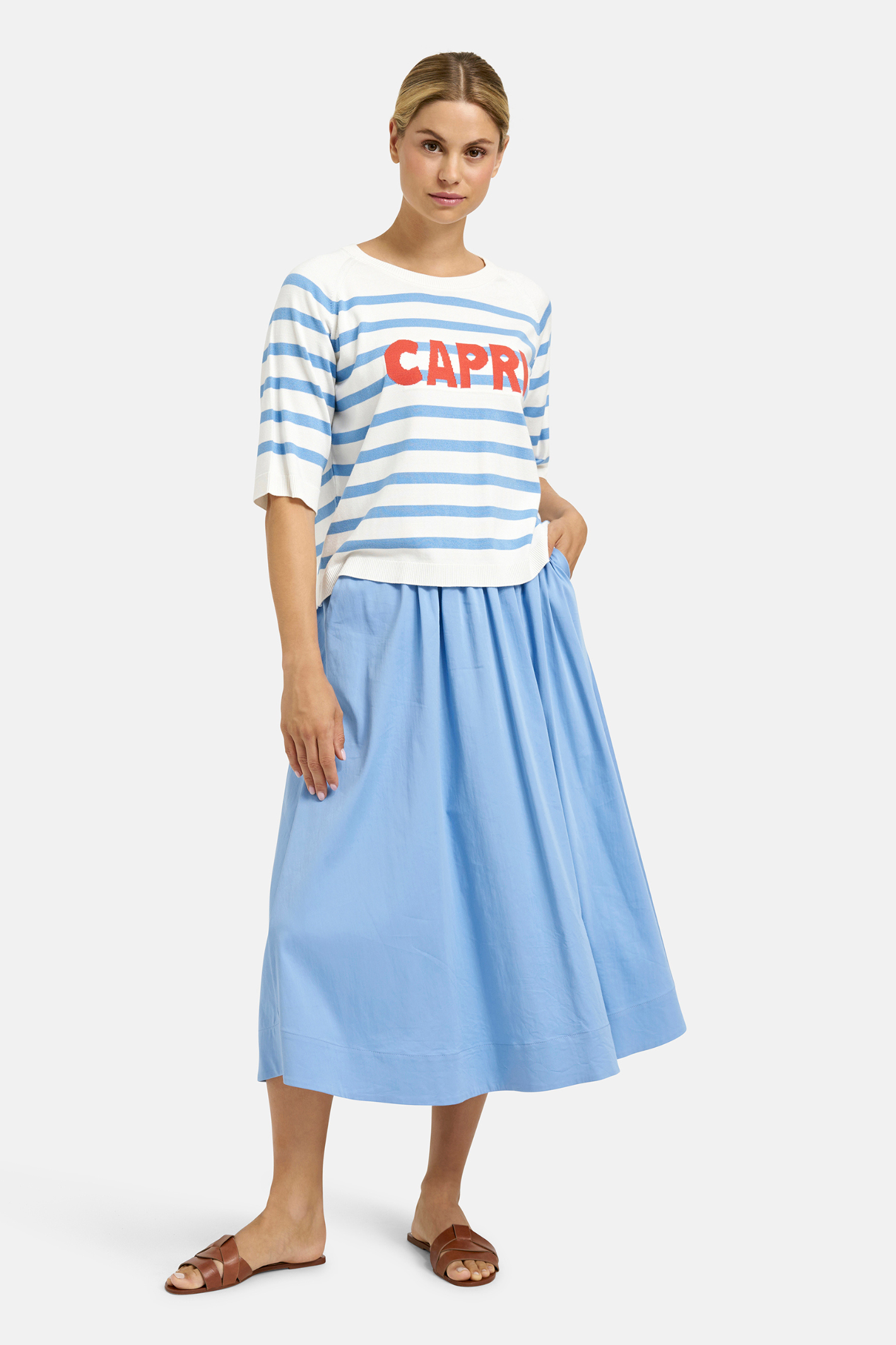 Milano 61-5048-9111 Capri Blue & White Stripe Jumper with Red Print (1604) by MILANO, Shop MILANO at Dotique.