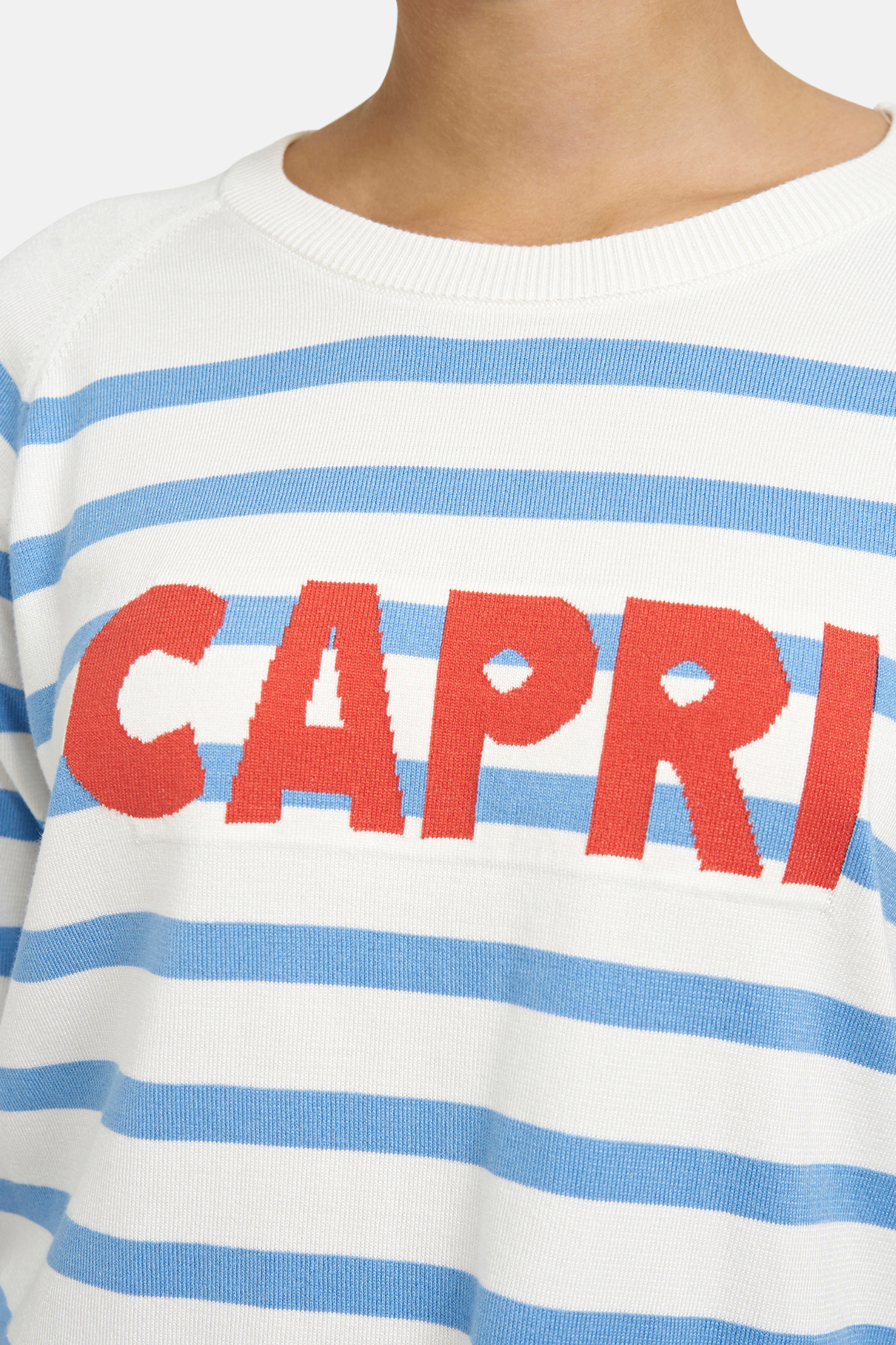 Milano 61-5048-9111 Capri Blue & White Stripe Jumper with Red Print (1604) by MILANO, shop MILANO at Dotique.
