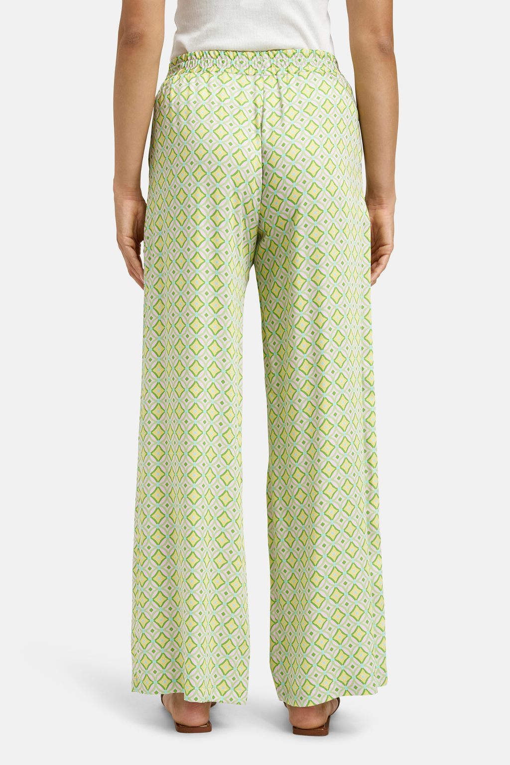 Rear view of Milano 61-6513-2279 Wide-Leg Trousers with Elastic Waist – Kiwi Print by MILANO, shop MILANO at Dotique