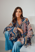 Milano 63-6554-3781 Navy Paisley Print Tie Neck Blouse
