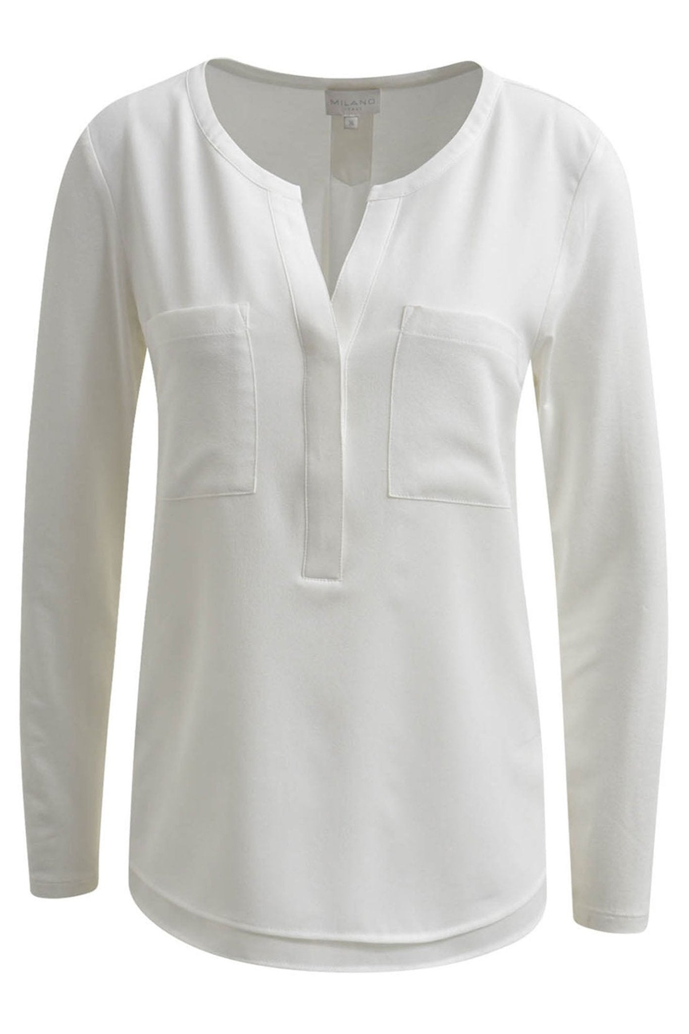 Milano 99-7401-8156-7 Off White Split Neck Blouse - Dotique