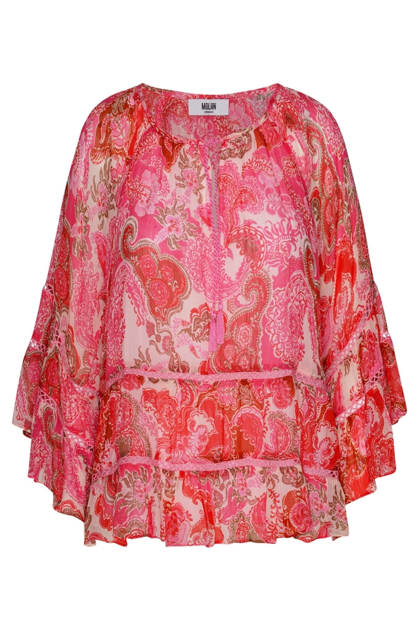 Moliin 2413273 Gillian 2213 Pink Bonbon Relaxed Fit Tie Neck Top - Dotique