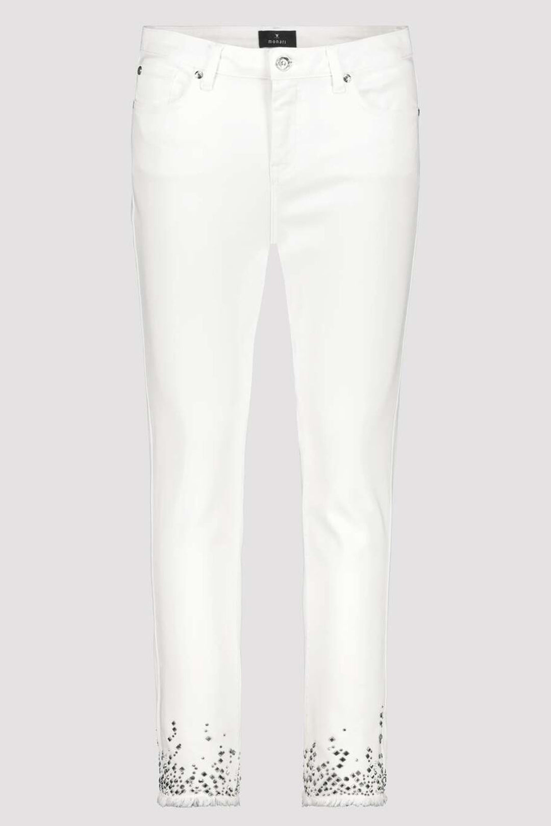 Monari 408395 Off White Embellished Hem Jeans - Dotique