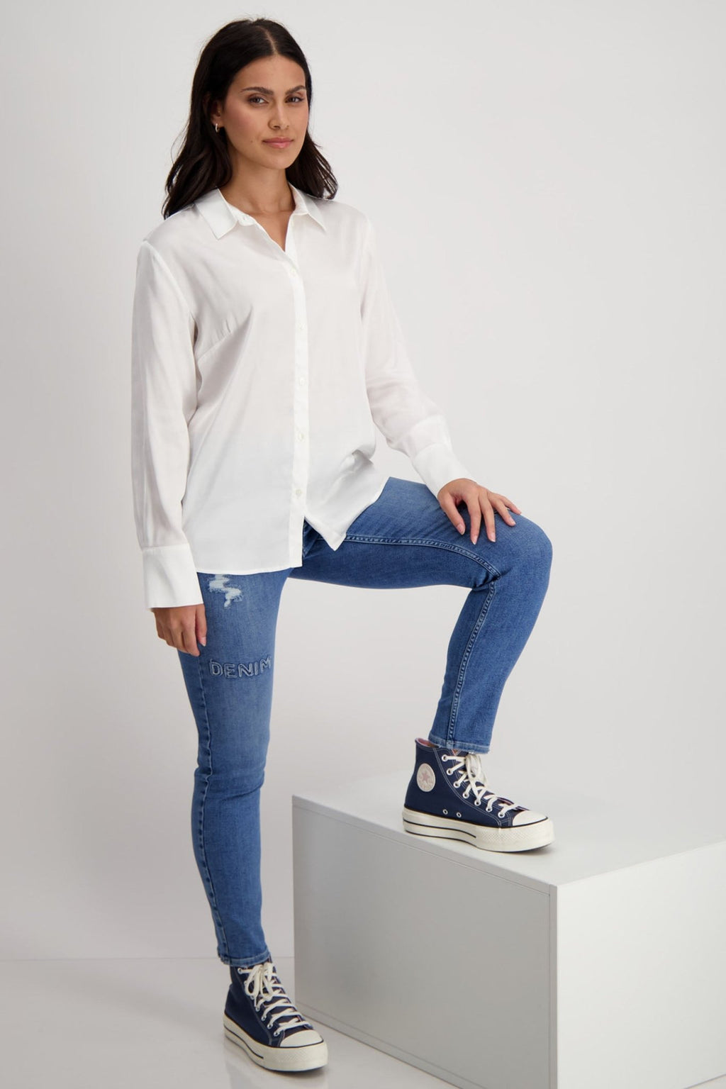 Monari 408404 Off White Satin Blouse - Dotique