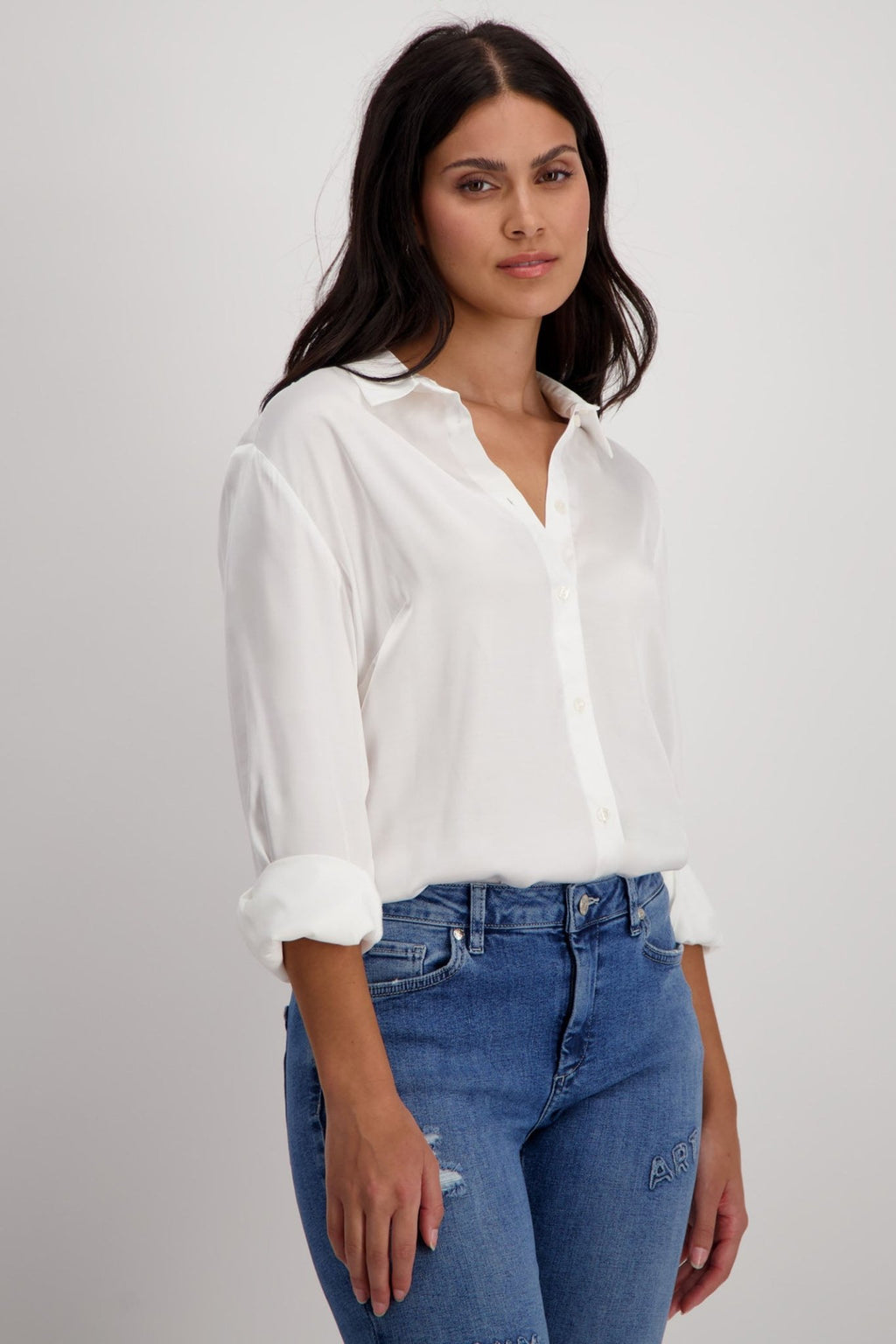 Monari 408404 Off White Satin Blouse - Dotique