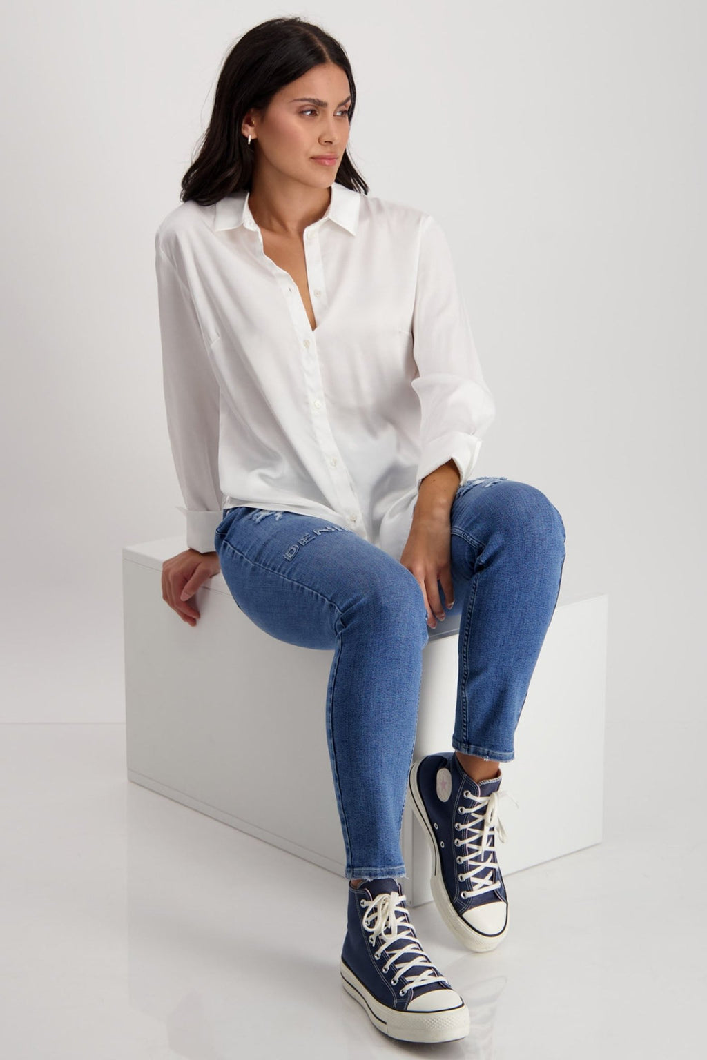Monari 408404 Off White Satin Blouse - Dotique