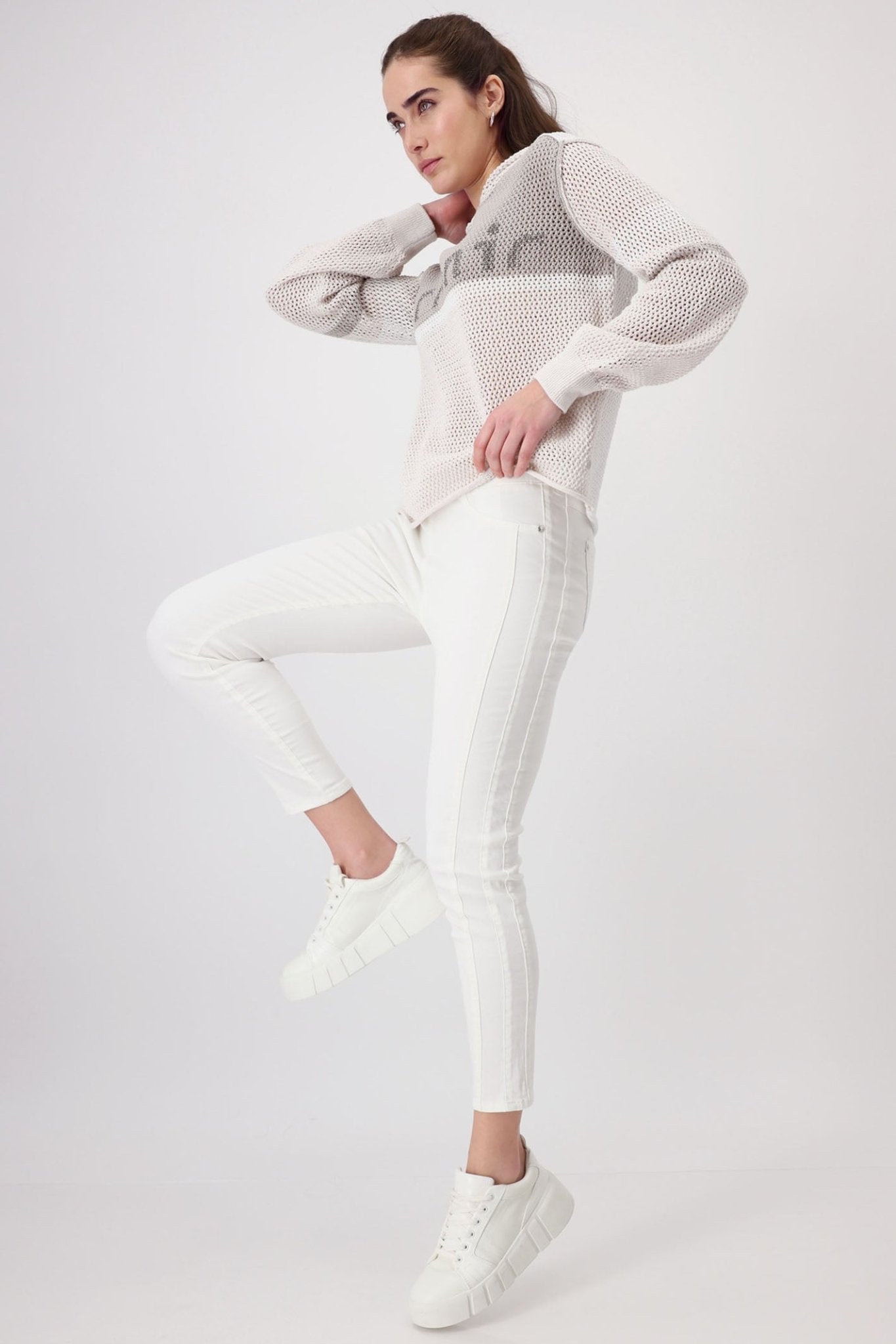 Monari 408411 Off White Pull-On Trousers - Dotique