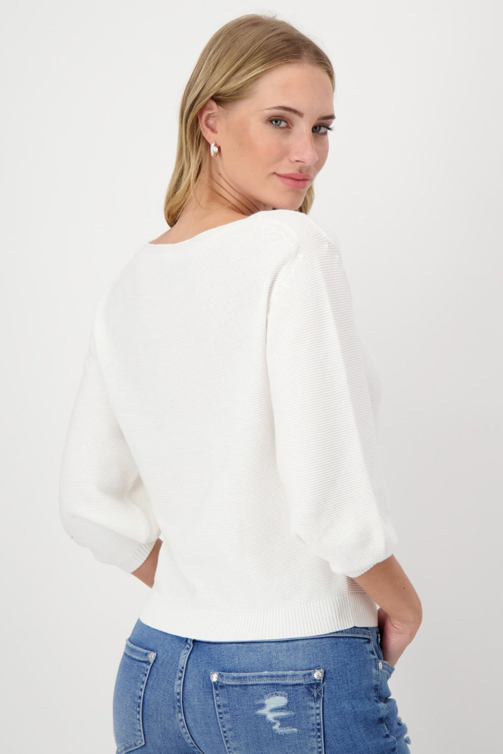 Monari 408417 Off White Wide Neck Ribbed Jumper - Dotique