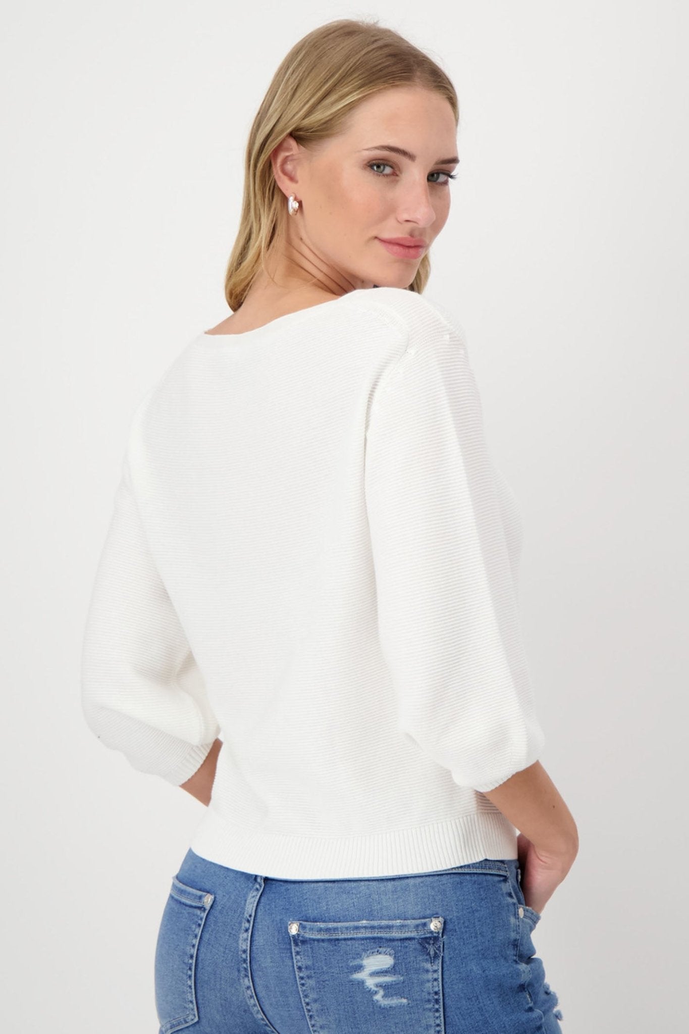 Monari 408417 Off White Wide Neck Ribbed Jumper - Dotique