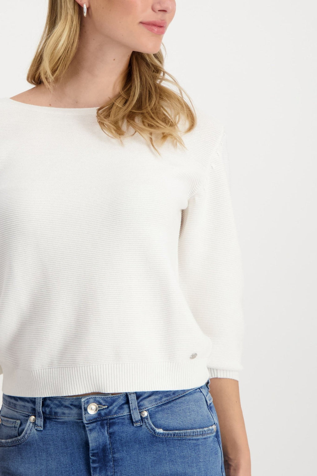 Monari 408417 Off White Wide Neck Ribbed Jumper - Dotique