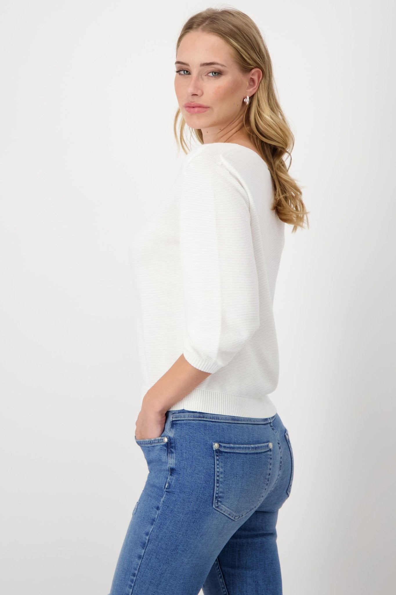 Monari 408417 Off White Wide Neck Ribbed Jumper - Dotique
