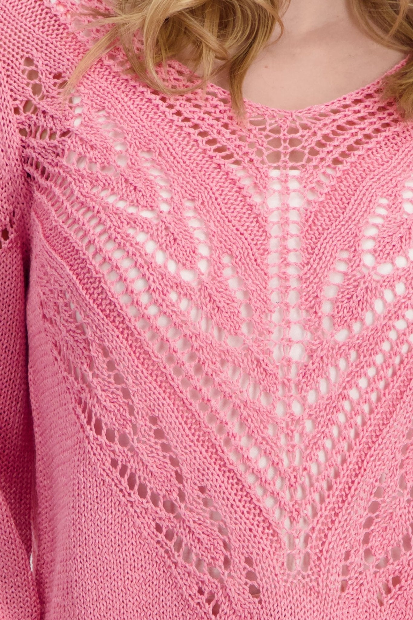 Monari 408455 Pink Smoothie Loose Knit V-Neck Jumper - Dotique