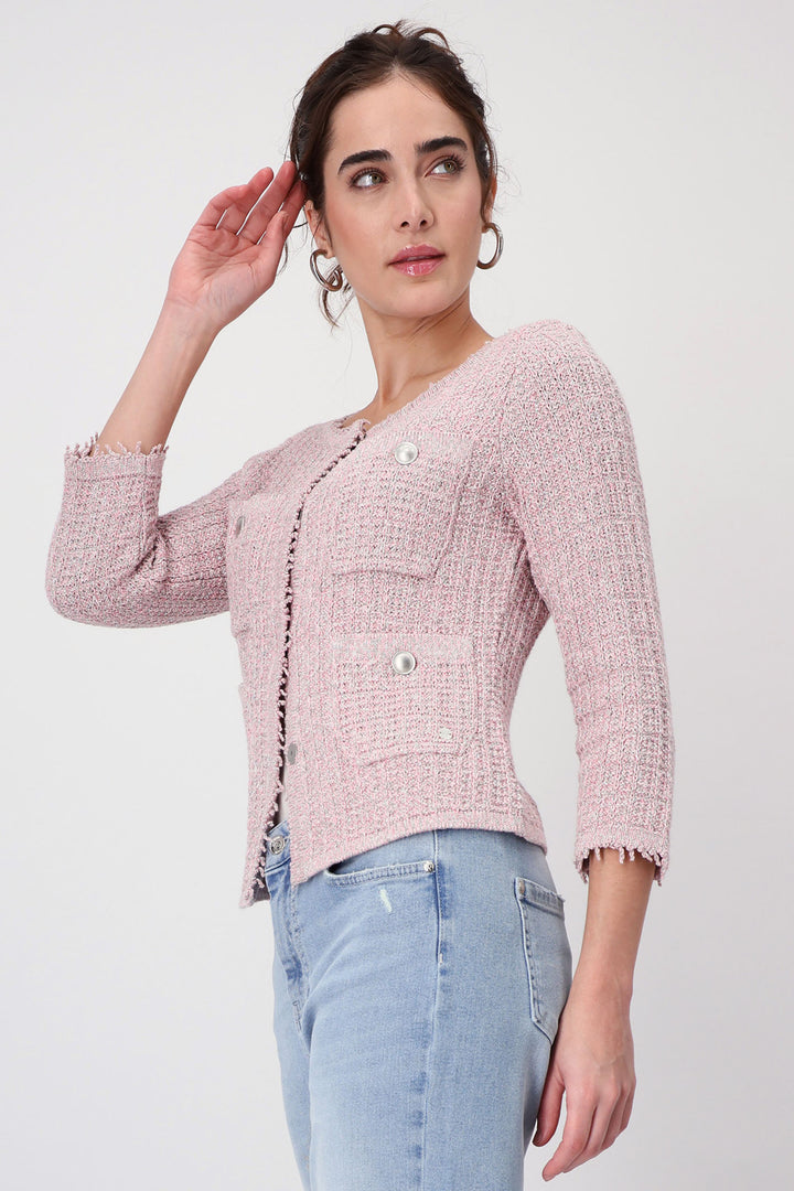 Monari 408482 Pink Smoothie Round Neck Knit Jacket - Dotique