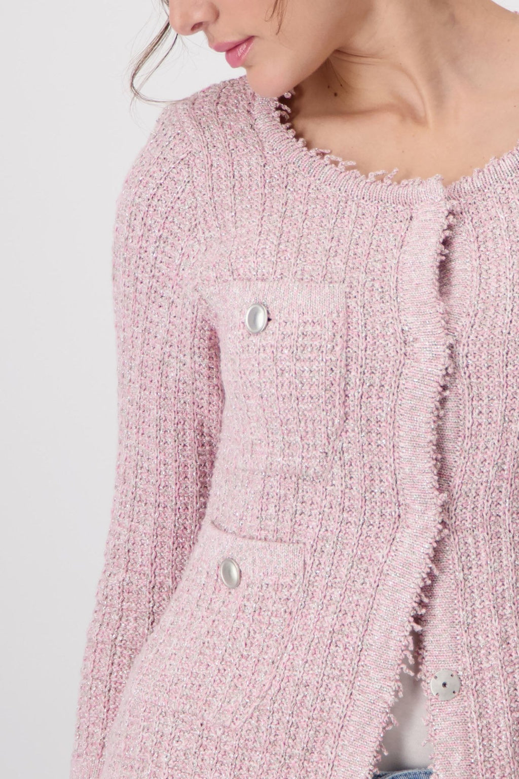 Monari 408482 Pink Smoothie Round Neck Knit Jacket - Dotique