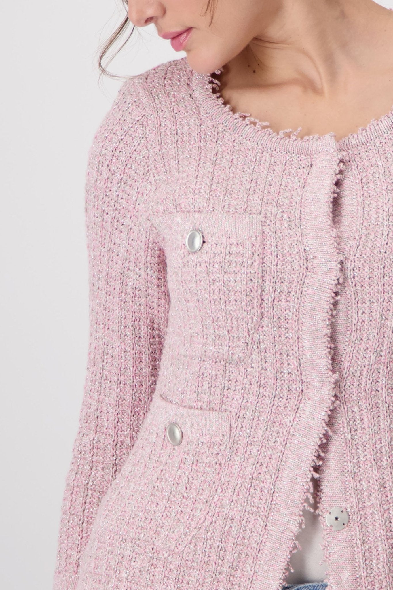 Monari 408482 Pink Smoothie Round Neck Knit Jacket - Dotique