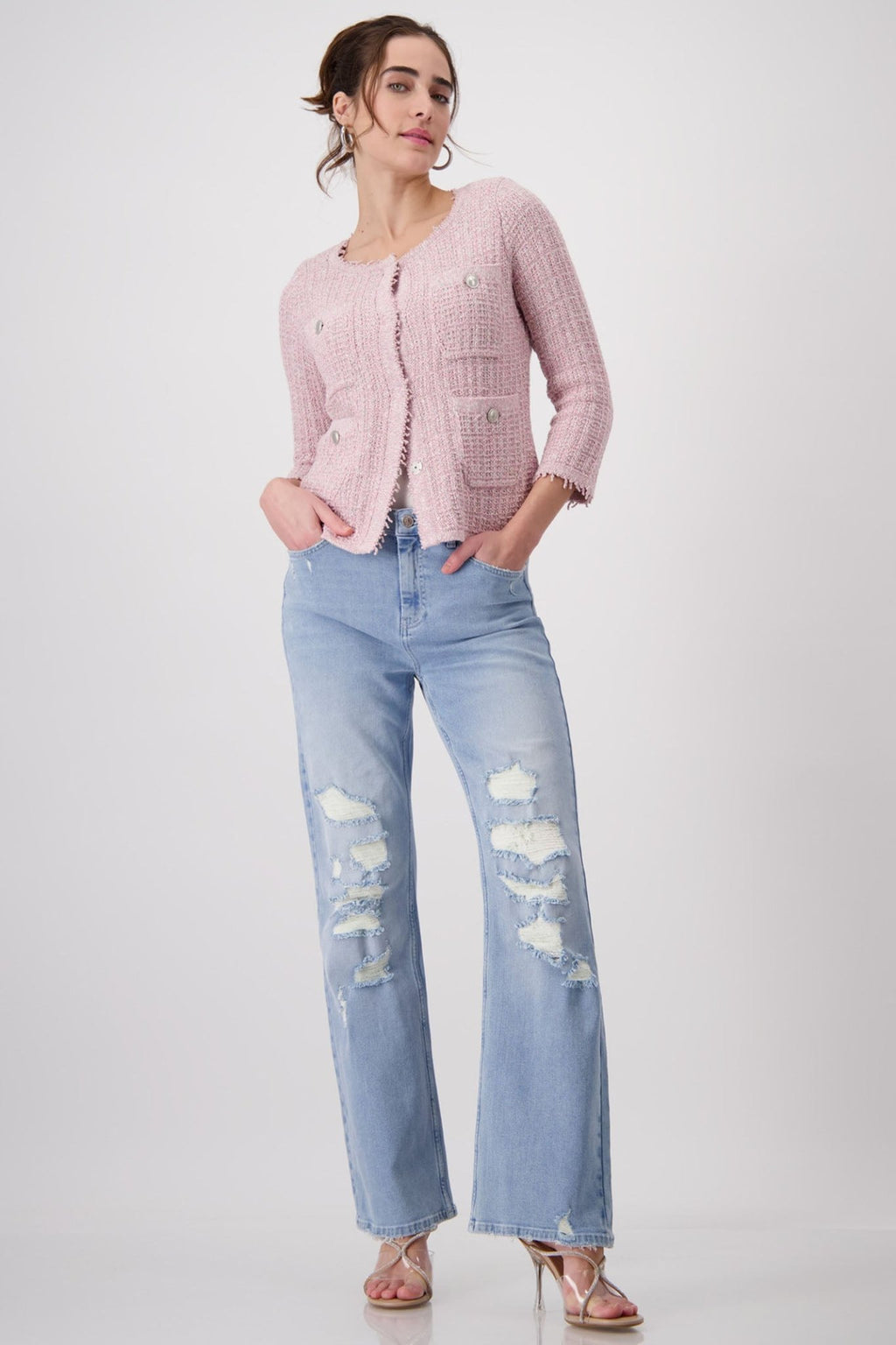 Monari 408482 Pink Smoothie Round Neck Knit Jacket - Dotique