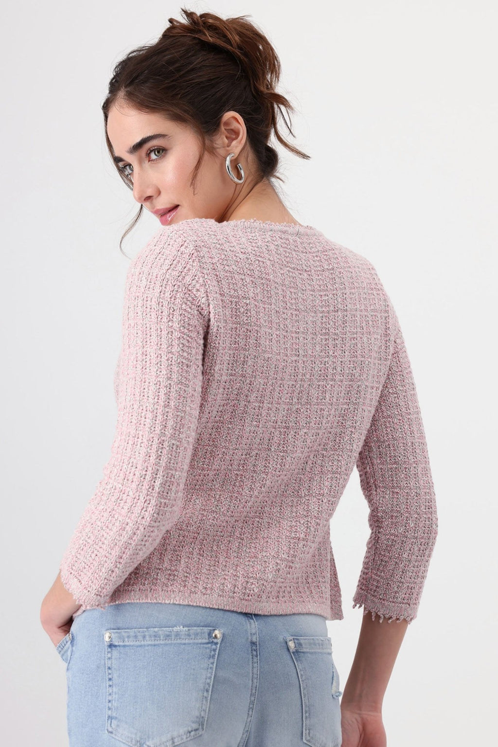 Monari 408482 Pink Smoothie Round Neck Knit Jacket - Dotique