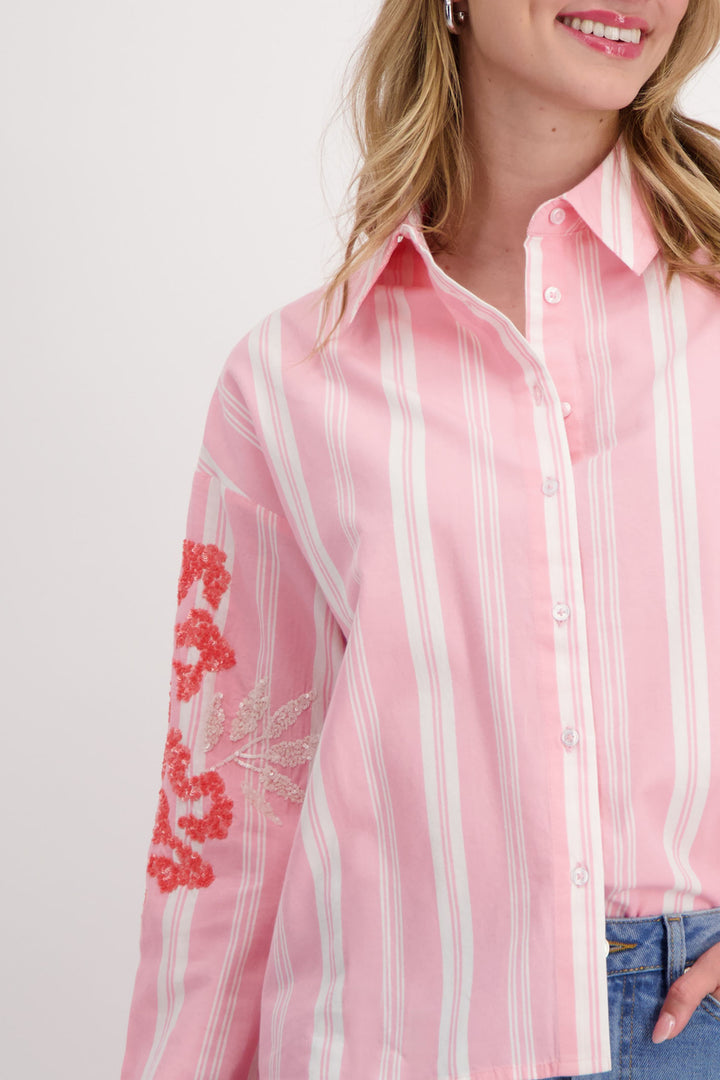 Monari 408509 Pink Smoothie Striped Sequin Detail Shirt - Dotique