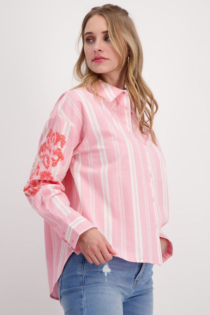 Monari 408509 Pink Smoothie Striped Sequin Detail Shirt - Dotique