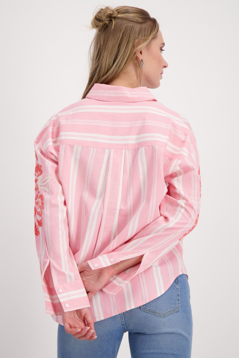 Monari 408509 Pink Smoothie Striped Sequin Detail Shirt - Dotique