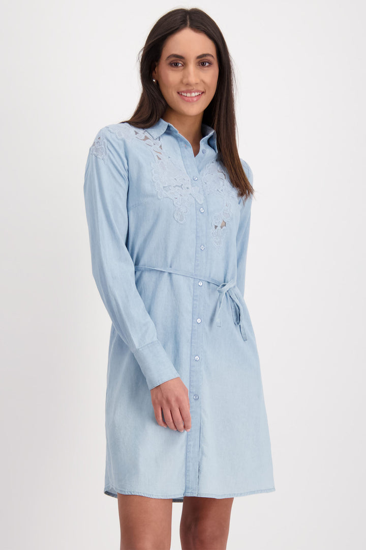 Monari 409056 Blue Denim Shirt Dress With Lace - Dotique