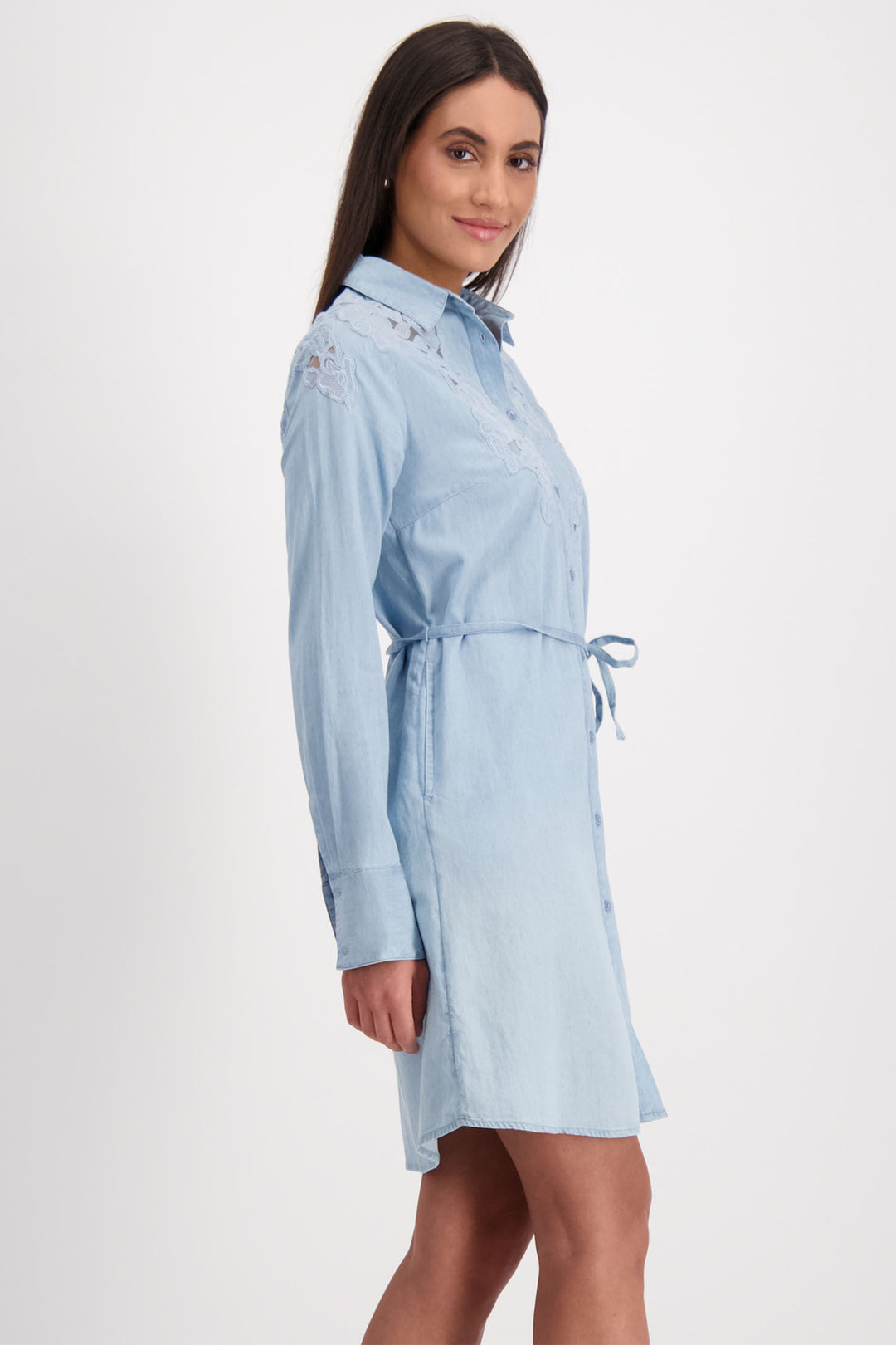 Monari 409056 Blue Denim Shirt Dress With Lace - Dotique