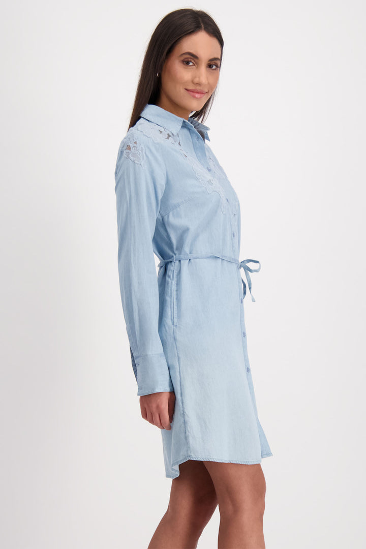 Monari 409056 Blue Denim Shirt Dress With Lace - Dotique