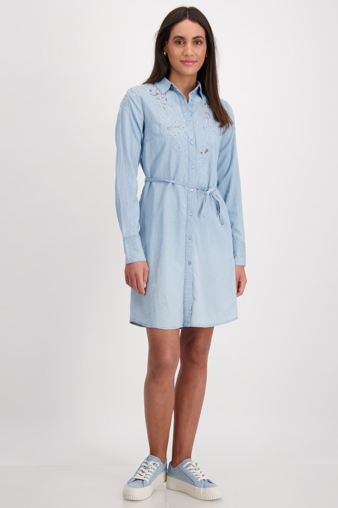 Monari 409056 Blue Denim Shirt Dress With Lace - Dotique