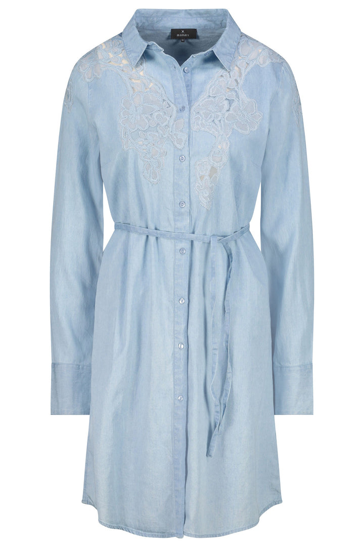 Monari 409056 Blue Denim Shirt Dress With Lace - Dotique