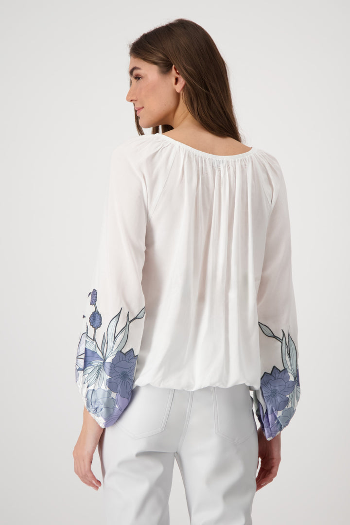 monari-409084-blouse-flower-print-round-neck-white-blue-Dotique-