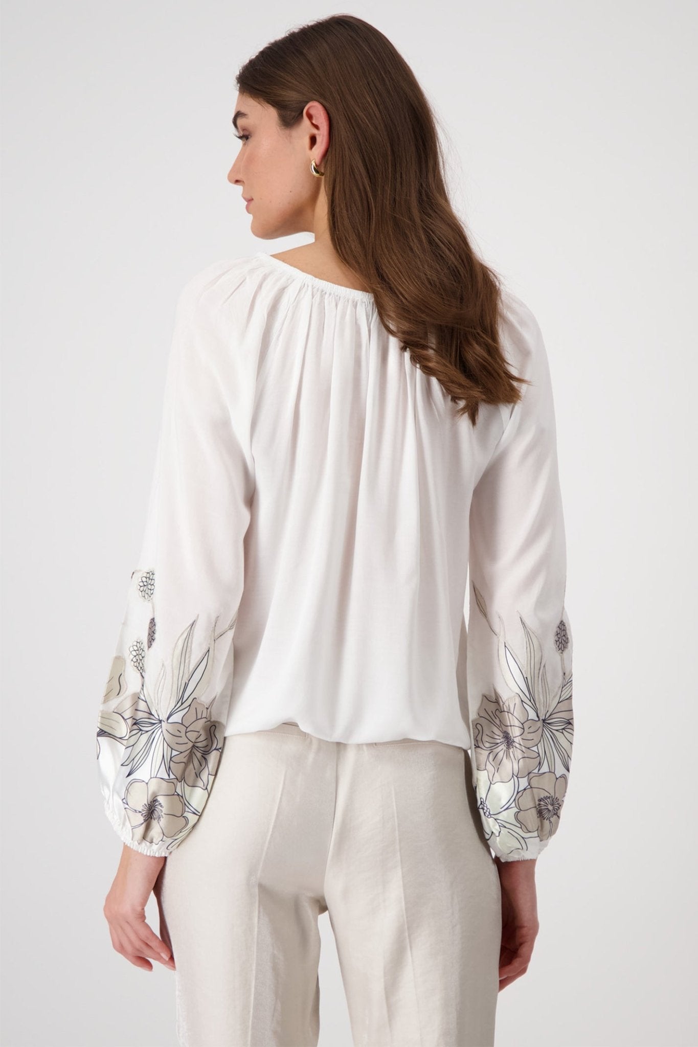 Monari 409084 Blouse with Flower Appliqué Warm Sand - Dotique