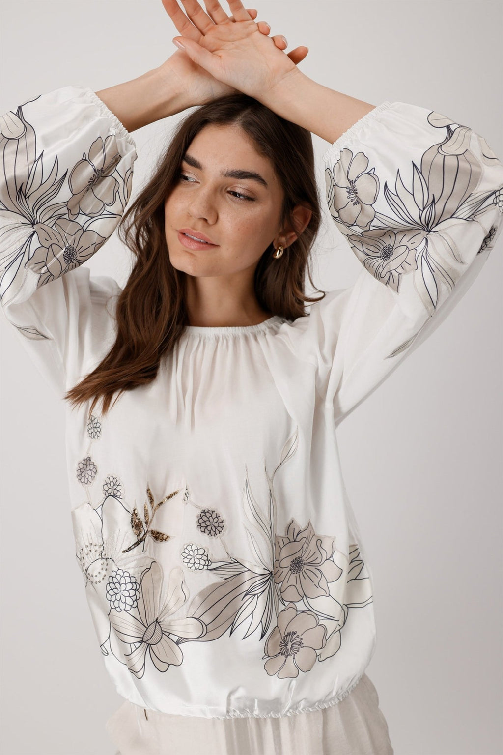 Monari 409084 Blouse with Flower Appliqué Warm Sand - Dotique