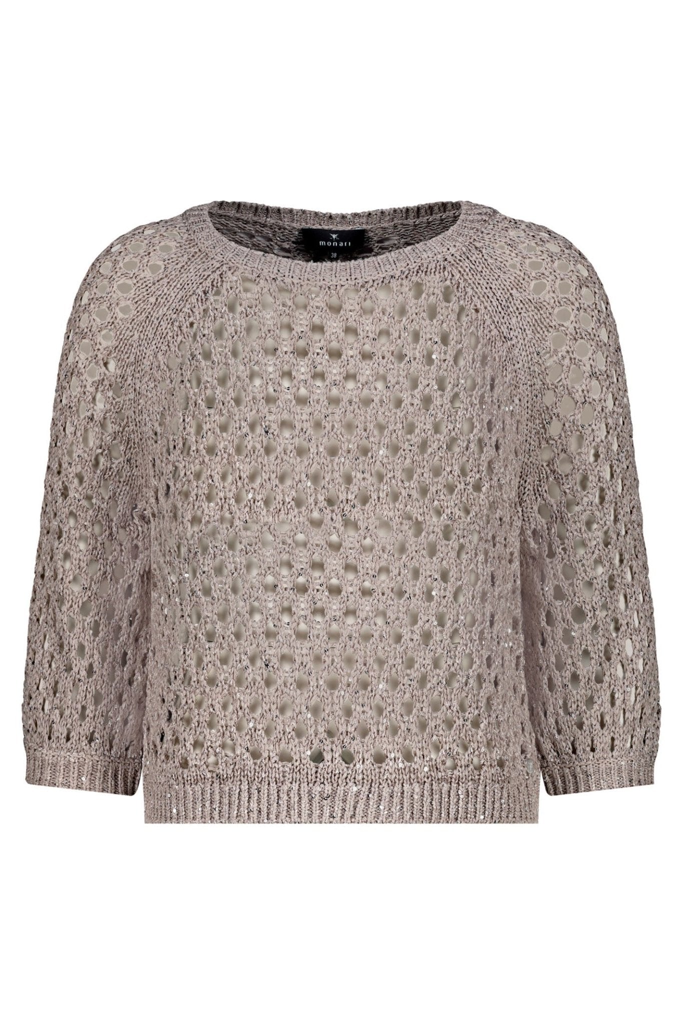 Monari 409249 Beige Mesh Knit Sequin Jumper - Dotique
