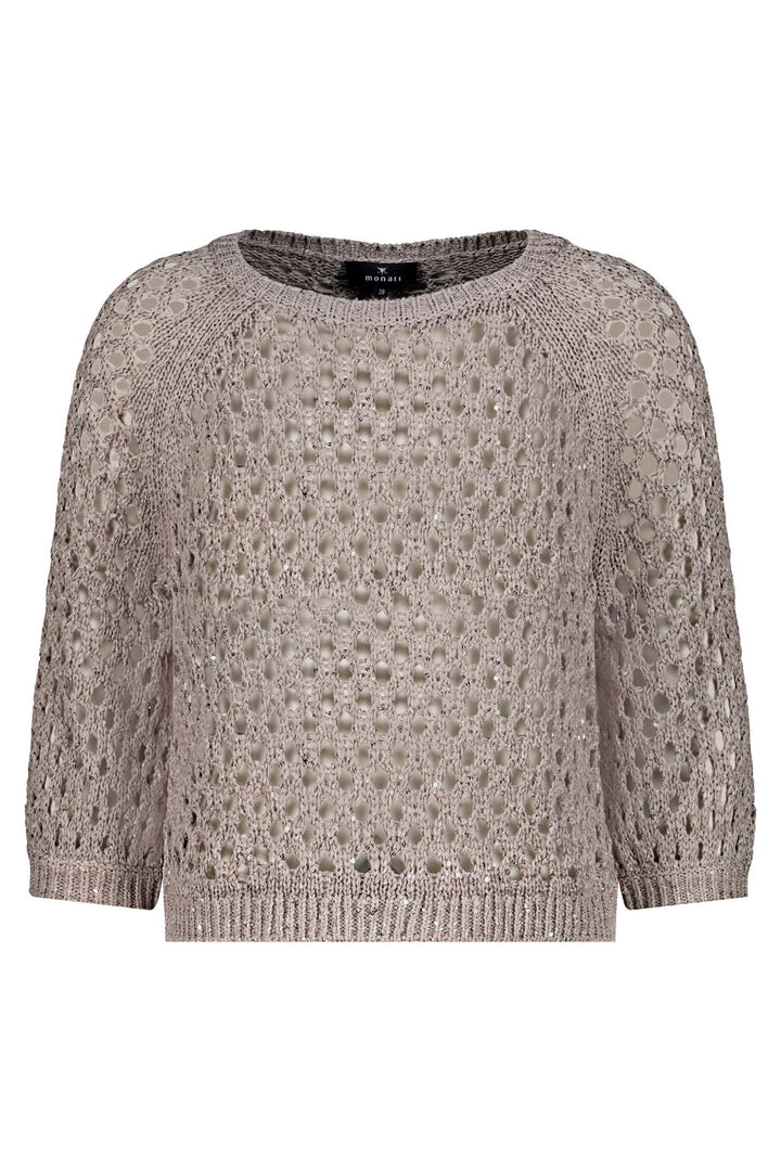 Monari 409249 Beige Mesh Knit Sequin Jumper - Dotique