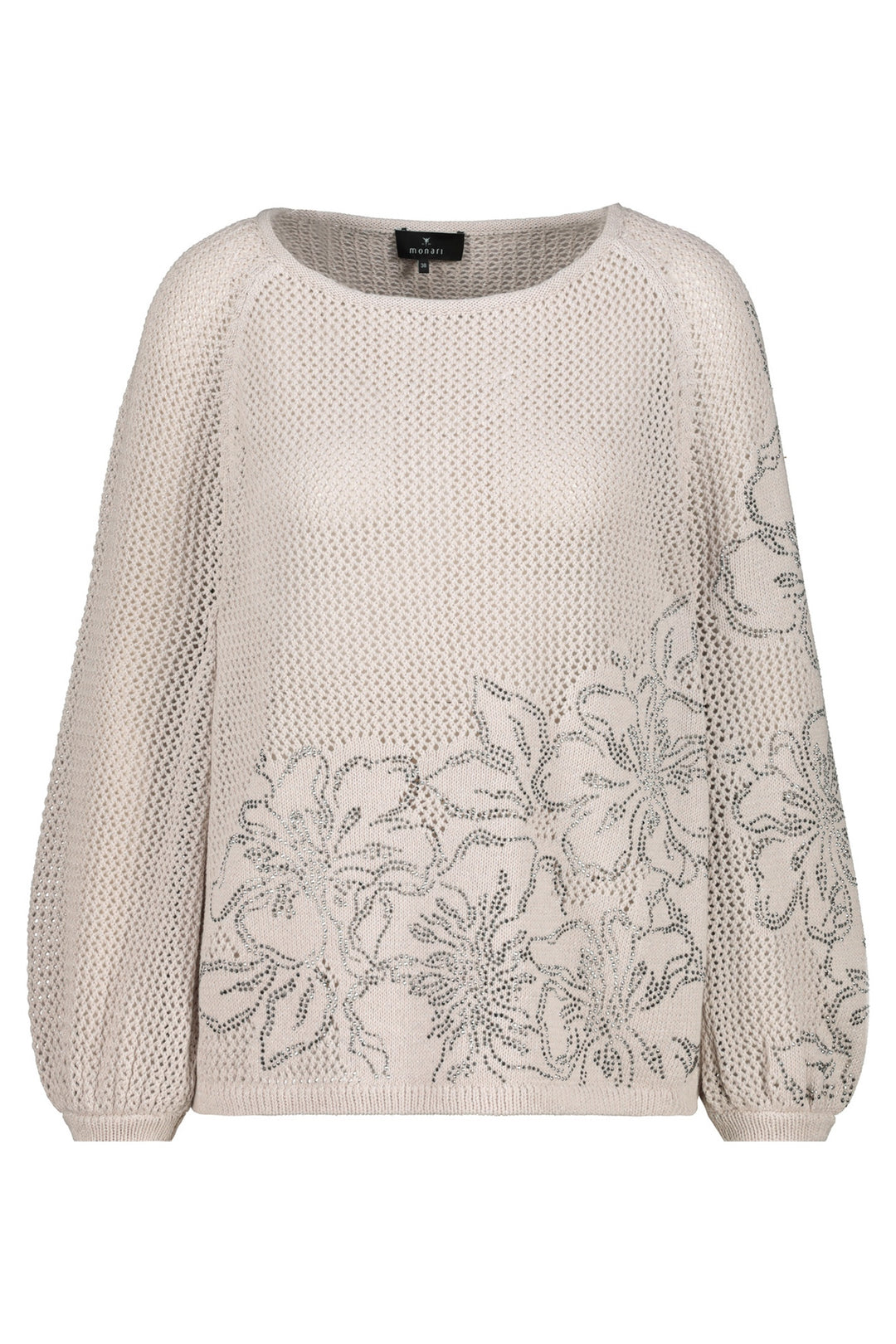 Monari 409265 Round Neck Floral Jumper in Warm Sand - Dotique