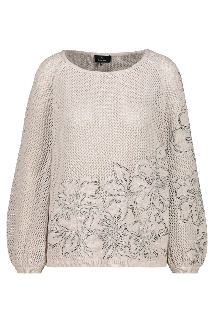 Monari 409265 Round Neck Floral Jumper in Warm Sand - Dotique