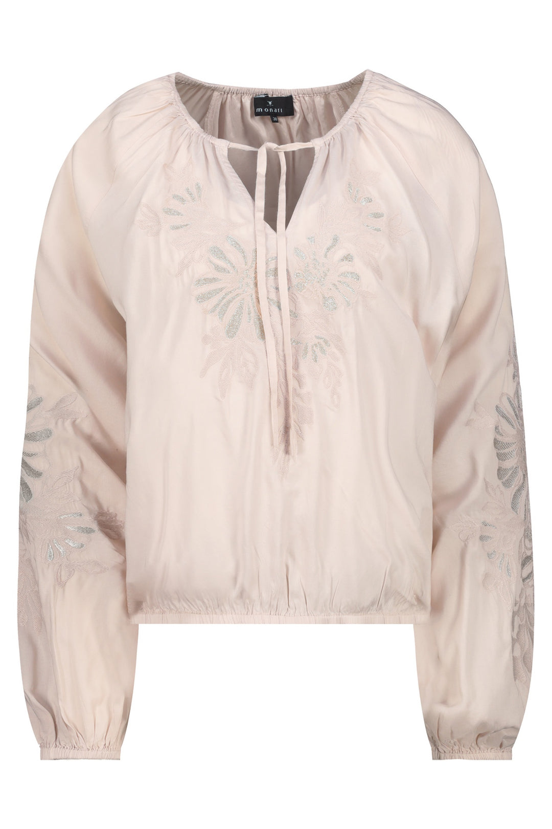 Monari 409403 Cream Blouse with Warm Sand Flower Appliqué - Dotique