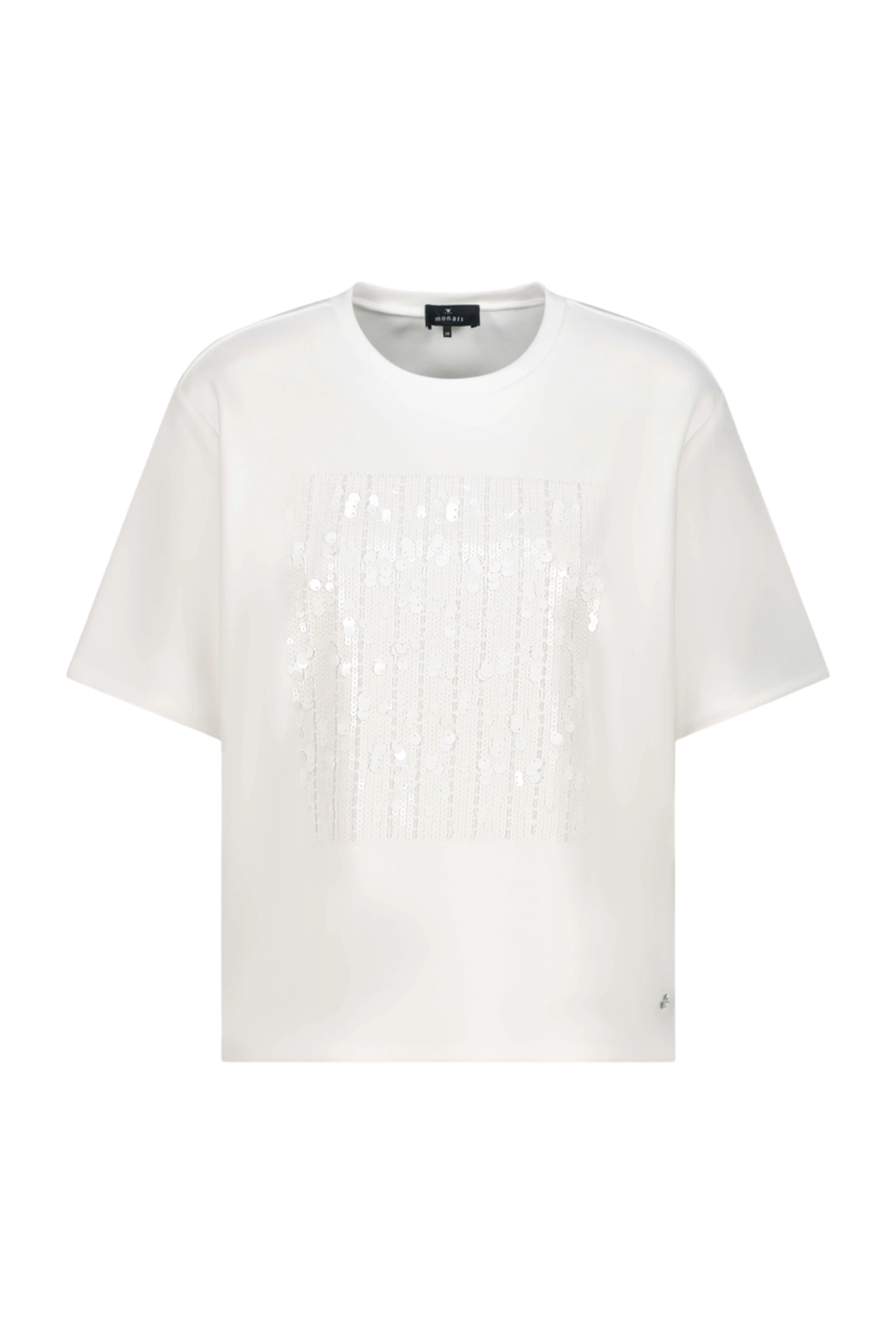Monari 410124 Sequin Detail T-Shirt in Off-White with subtle sequins soft modal blend Shop Monari at Dotique