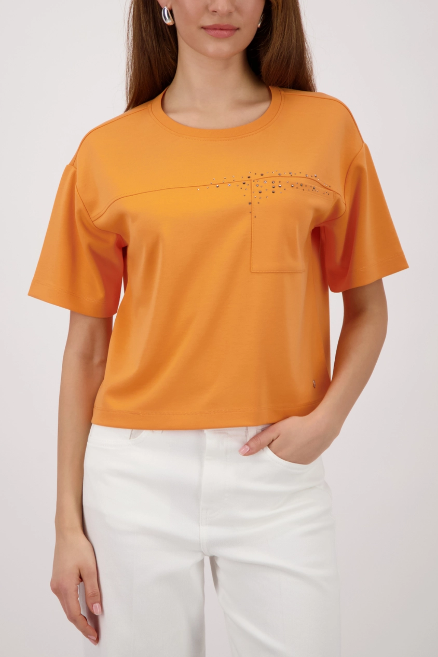 Monari 410127 Sweatshirt with Rhinestones Orange by Monari, shop the Monari collection at Dotique online.