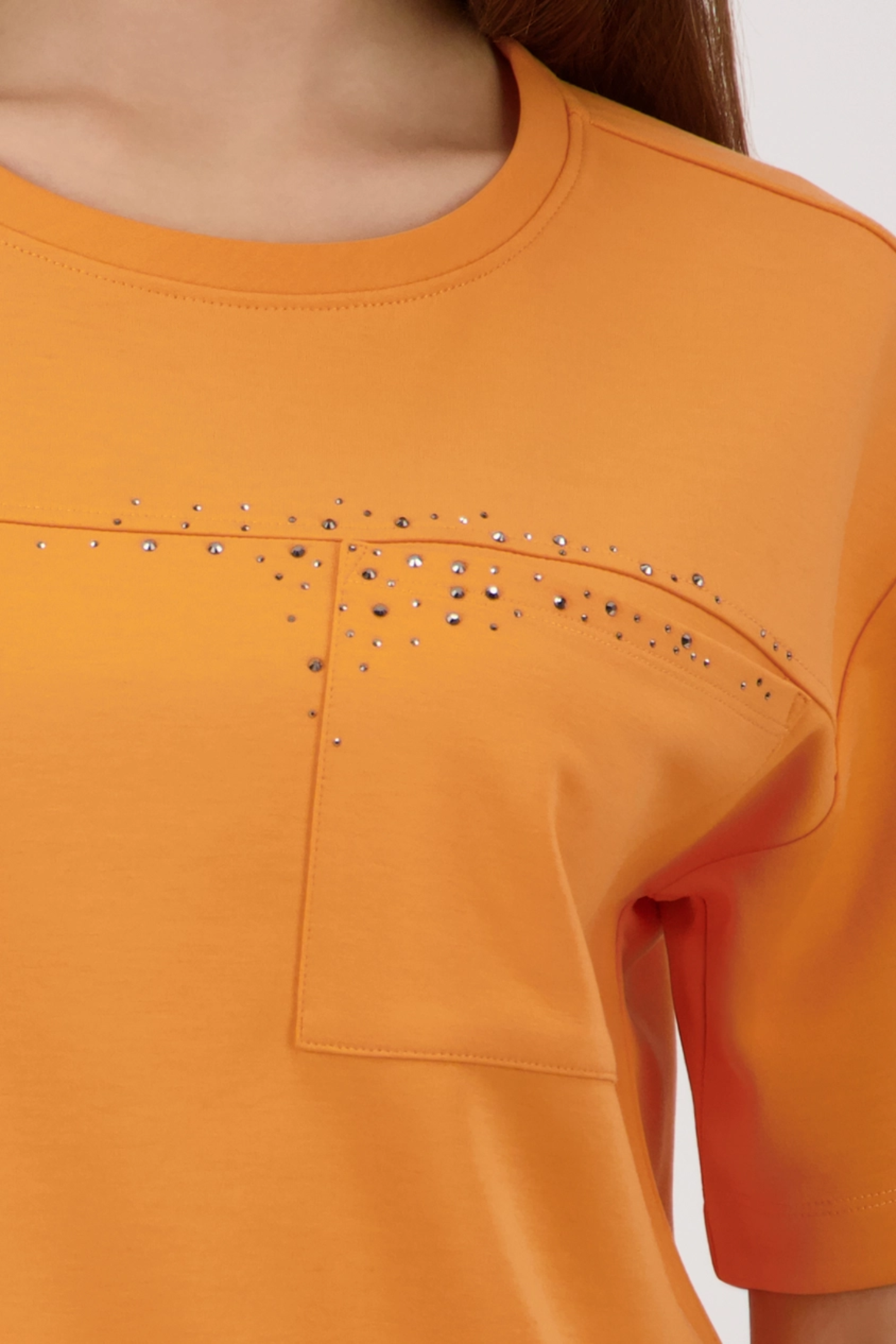 Monari 410127 Sweatshirt with Rhinestones Orange by Monari featuring rhinestone details Shop Monari at Dotique