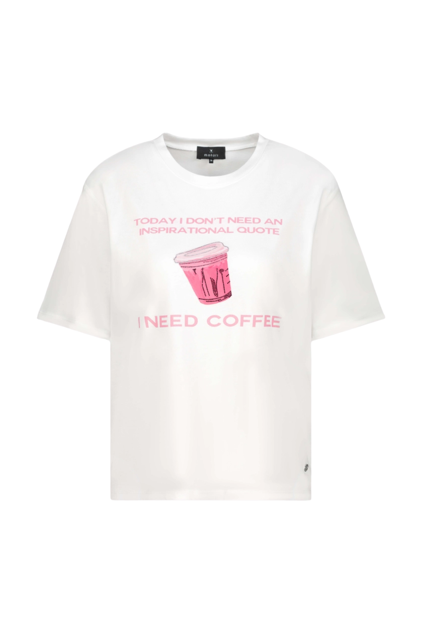 Monari 410132 Printed T-Shirt Off White Cotton Blend Short Sleeve Graphic Top by Monari Shop the Monari collection at Dotique