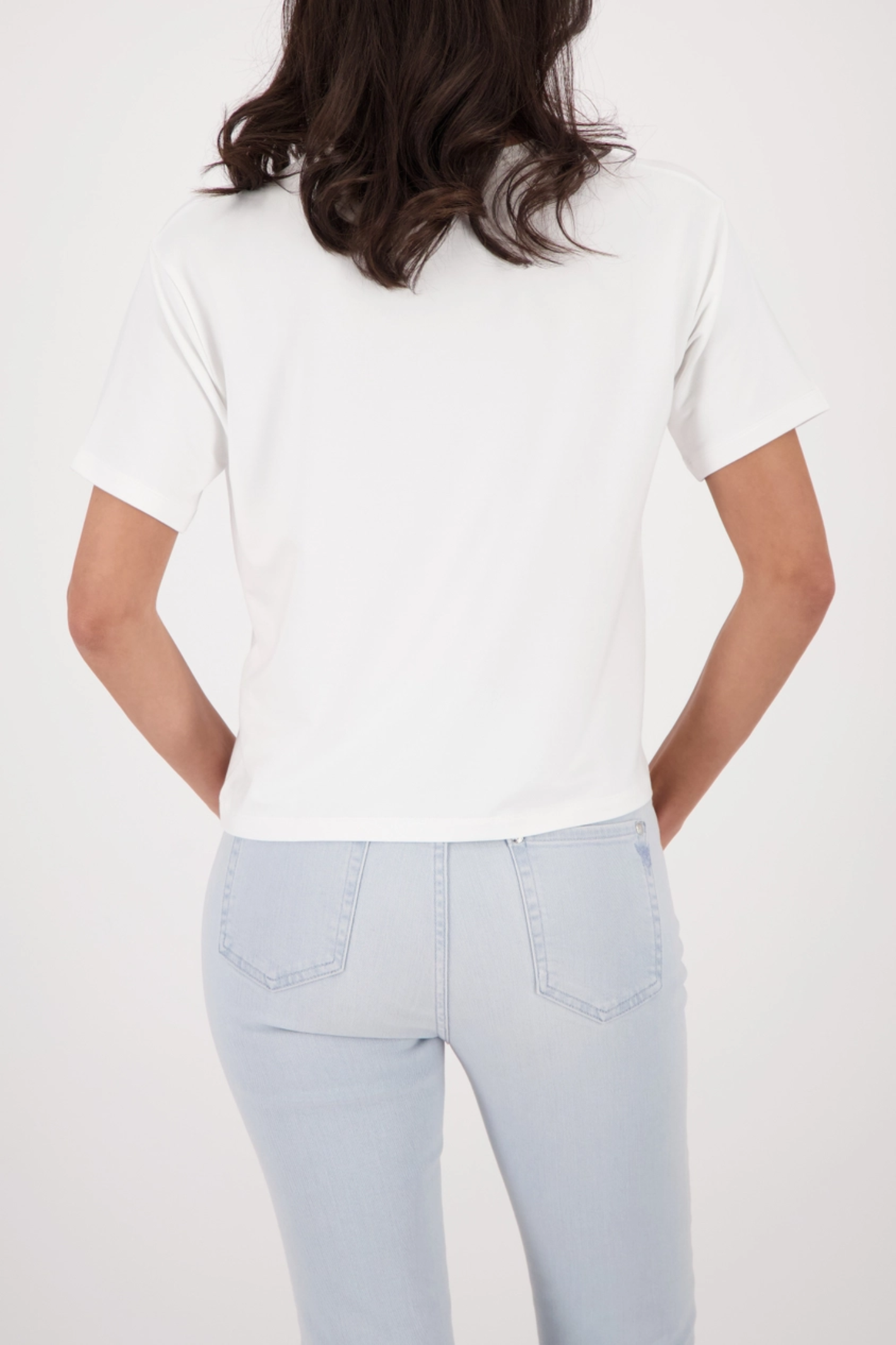 Back view of Monari 410167 Dog Print T-Shirt Off White Viscose Blend Short Sleeve Top by Monari, shop at Dotique.