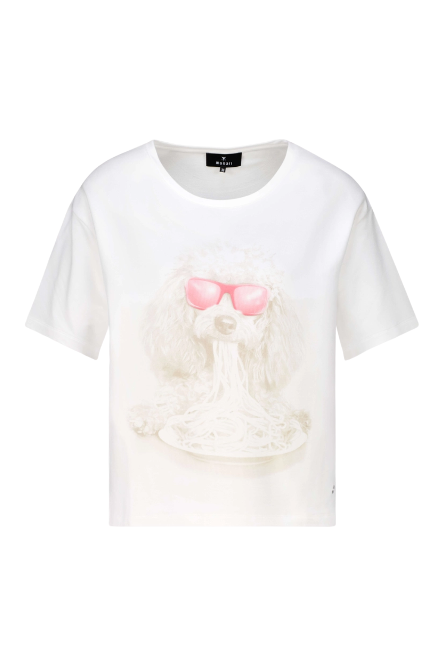 Monari 410167 Dog Print T-Shirt Off White Viscose Blend Short Sleeve Top by Monari, shop Monari at Dotique.