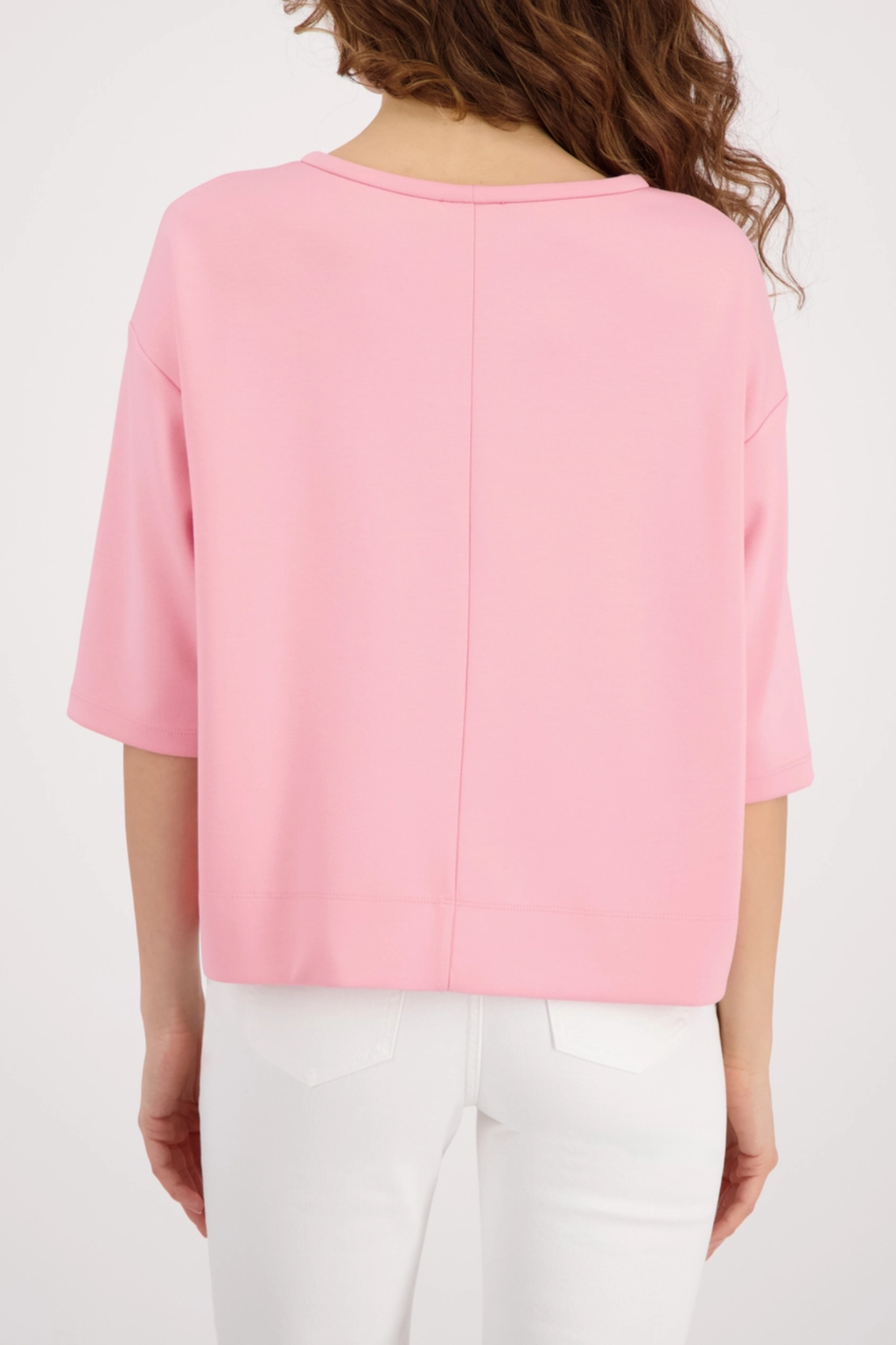 Back view of a pink Monari 410185 Embossed Emblem Sweatshirt Spring Flower by Monari, shop at Dotique.