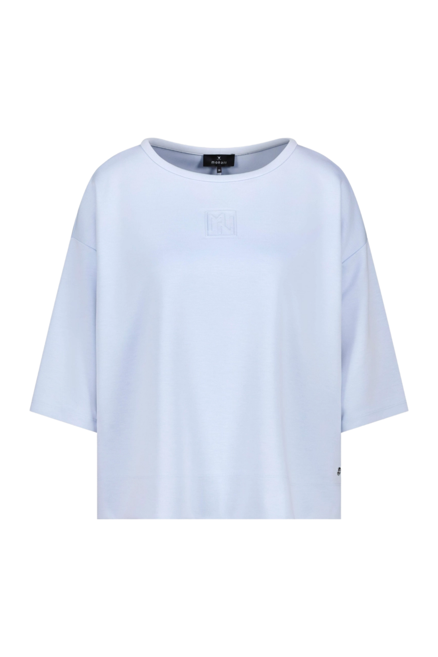 Monari 410185 Pale Blue Embossed Emblem Sweatshirt front view by Monari Shop Monari at Dotique