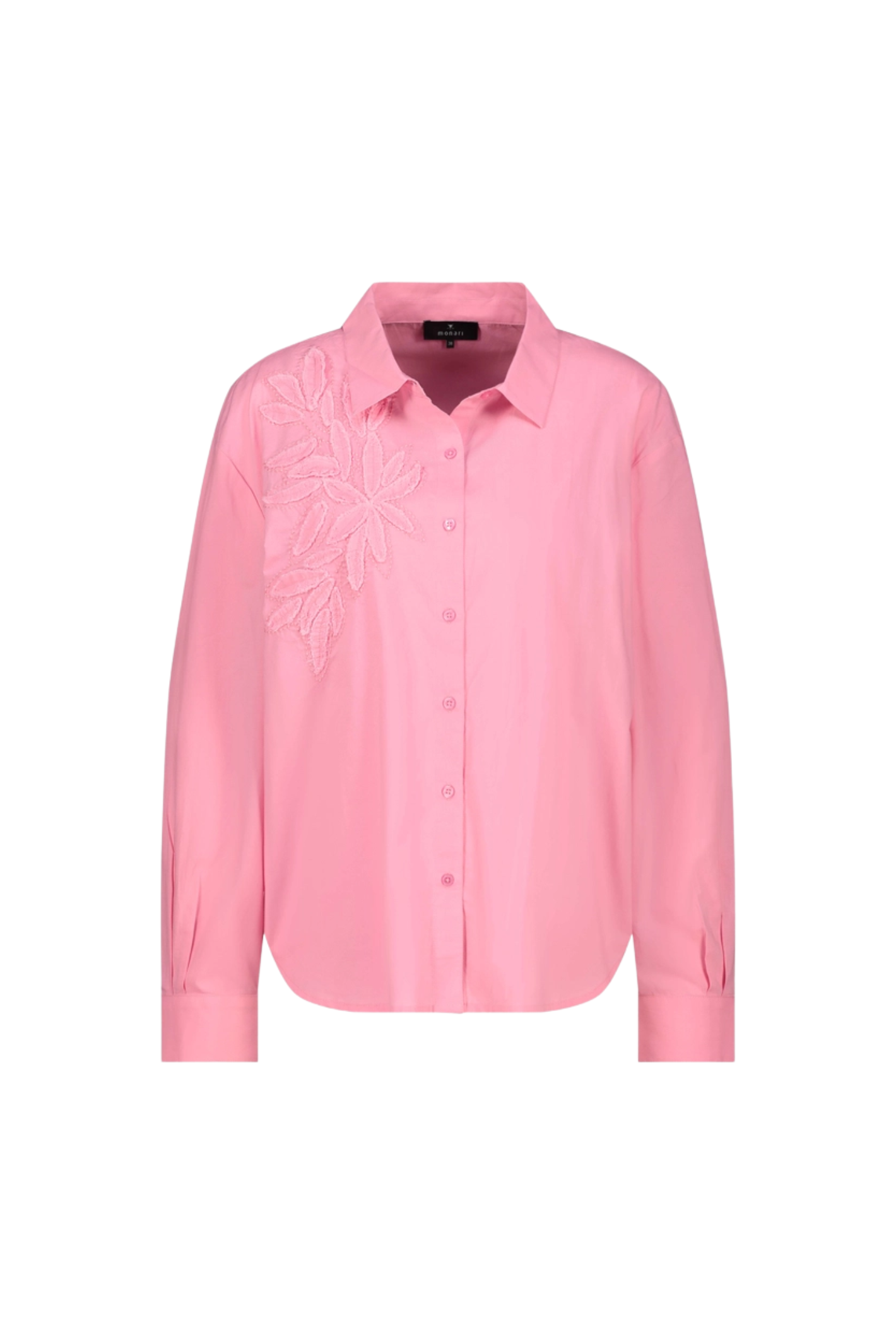 Monari 410260 Floral Appliqué Blouse White Cotton Blend Long Sleeve Spring Flower by Monari, shop Monari at Dotique.