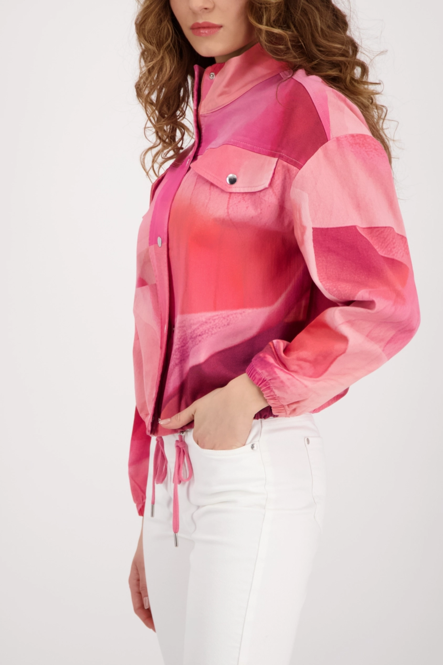 Monari 410331 All Over Pattern Jacket Spring Flower by Monari in pink tones, shop Monari at Dotique online now.
