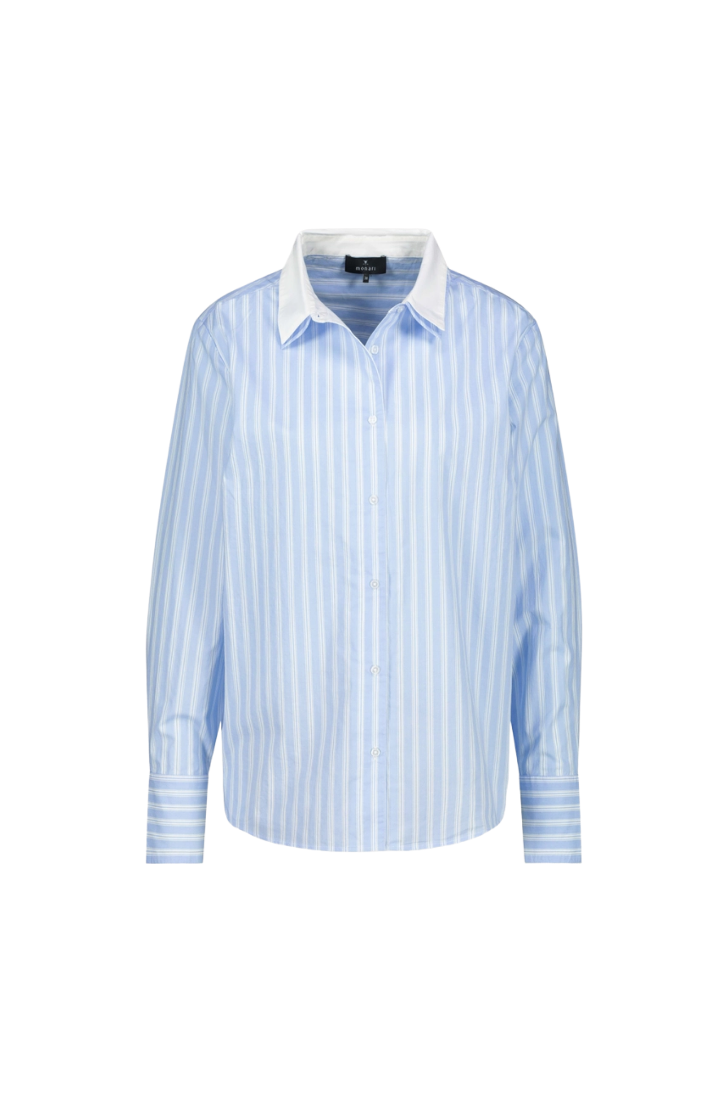 Monari 410358 Blue & White Striped Cotton Shirt with contrast collar, lightweight cotton, shop Monari at Dotique