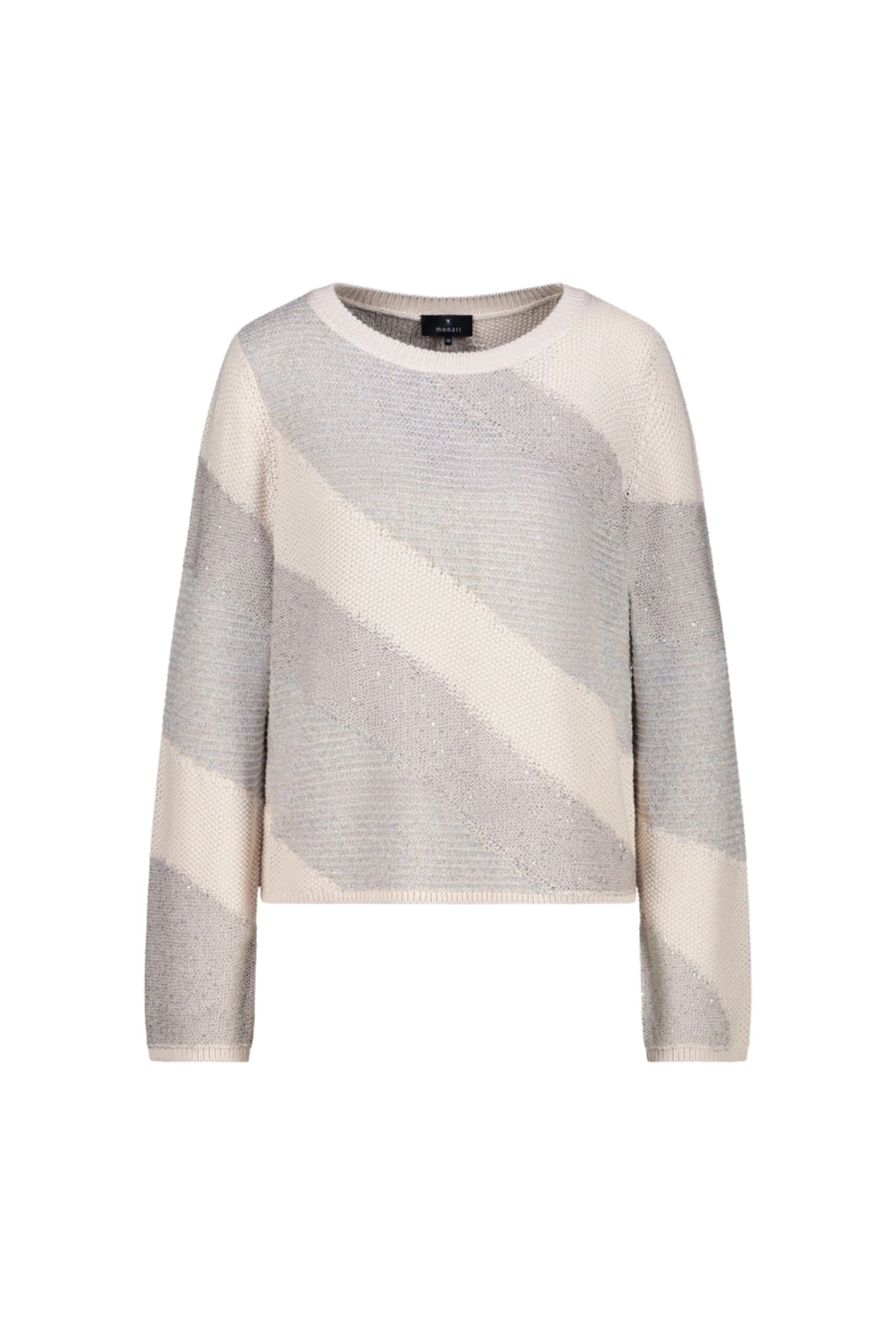 Monari 410416 Metallic Stripe Knit Jumper in Champagne Beige front view, shop Monari at Dotique with subtle shimmer detail